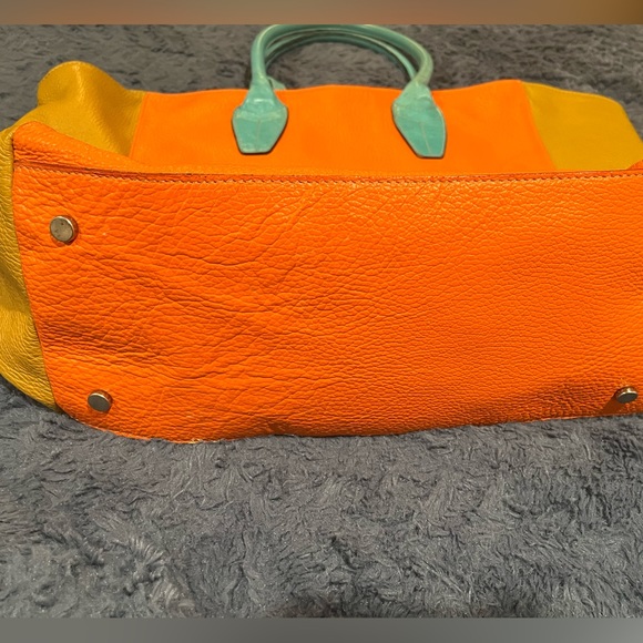 CLAUDIA FIRENZE Tan/ Tangerine /
Blue Leather Maxi Tote Bag - Picture 13 of 15